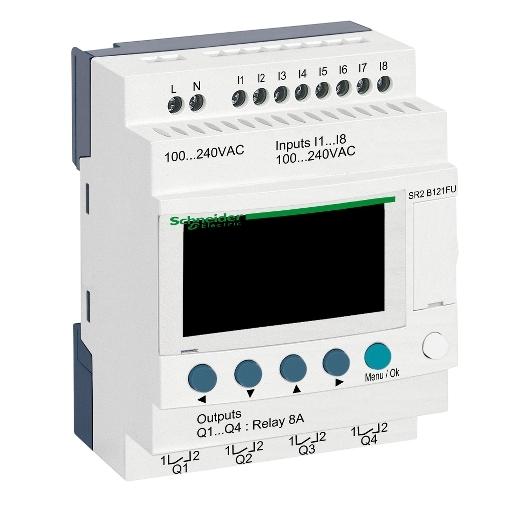 Zelio Logic - relais intelligent compact - 12E/S 100..240Vca - horloge - affi.