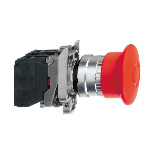 Complete emergency switching off push button, Harmony XB4, Red Ø 40 stop, Ø22 mm latching pull 1NC